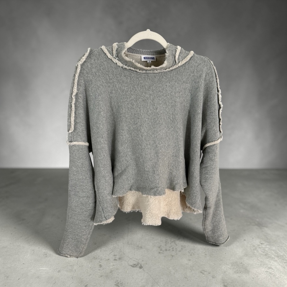Free People Movement raw edge grey terry sweatshirt with oversized hood size XS - Picture 2 of 8